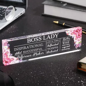 Acrylic office desk nameplate boss lady motivational sign decorative plaque gift item