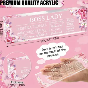 Boss Lady acrylic desk plaque with inspirational quotes, perfect office gift for women and leaders.