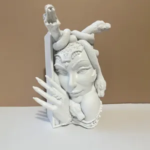 Weiße Medusa Buchstütze aus Kunstharz gotische Fantasy Bücherregal Dekoration Skulptur