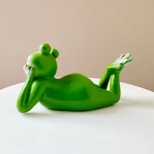 Detailed close-up shot of the cute green frog resin figurine showing exquisite craftsmanship.