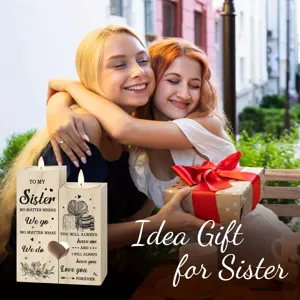 Detailed scene of sister wooden candle holder gift, warm lifestyle display, perfect present.