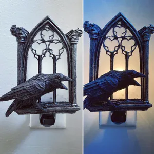 Halloween raven night light gothic window crow plug in wall lamp spooky home decor