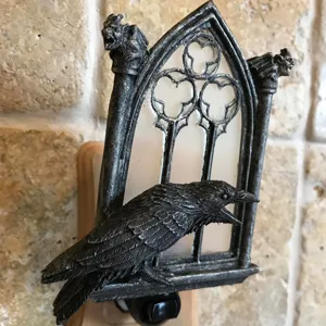 Gothic crow night light detail view, perfect for Halloween home decoration and spooky ambiance.