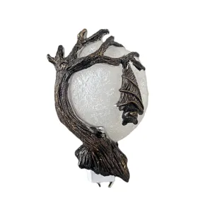 Halloween plug-in bat night light featuring spooky tree and glowing moon for home decor.