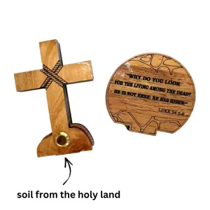 Heiliges Land Auferstehung Szene Holz Kreuz und Plakette Set mit Bibelvers, Ostergeschenk.