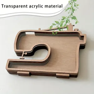 Hucha de madera con forma de máquina de coser y ventana de acrílico transparente decoración