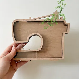 Caja de exposición en forma de máquina de coser de madera, adorno de escritorio chic.