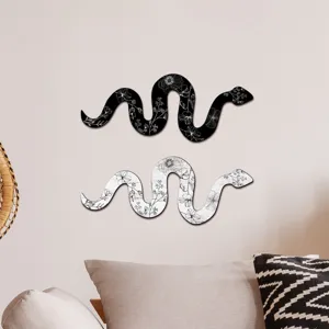 Wooden snake wall art set, bohemian floral wall decor for living room bedroom home interior.