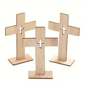 Wooden Cross Ornament Hollow Cutout Tabletop Decor For Wedding Birthday Easter Halloween Party Wooden Craft