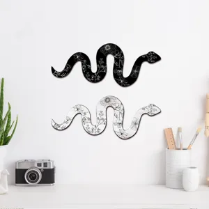 Bohemian wooden snake wall decor set, floral art hanging sign for living room home.
