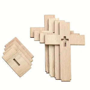 Wooden cross ornament blank wood slices set with stands for DIY crafts wedding decor