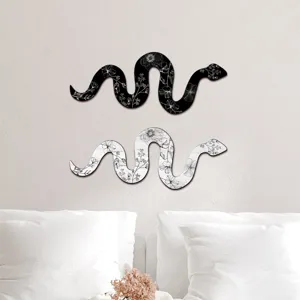 Wooden snake wall decor set bohemian floral line art black white hanging plaque for bedroom decor