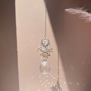 Crystal suncatcher prism hanging ornament with heart design for window garden home decor