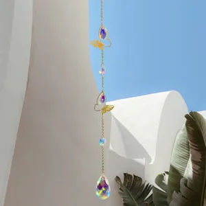 Crystal Butterfly Sun Catcher Prism Wind Chime Hanging Pendant Rainbow Maker Window Home Decor Car Ornament Gift