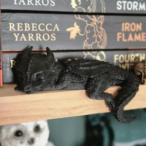 Resin sleeping dragon bookshelf figurine, Western fantasy 3D printed desktop decor ornament.