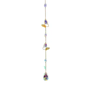 Crystal butterfly suncatcher wind chime hanging ornament with AB prisms for home car decor.