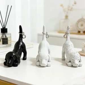 Creative resin dachshund dog ornament cute desktop storage home decor craft figurine