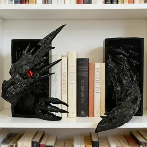 Kreative Fantasy Drachen Buchstützen, schwarze Harz Buchhalter für Büro, Wohnzimmer Regal.