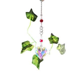 Heart sun catcher iridescent crystal hanging ornament for garden window decoration gift