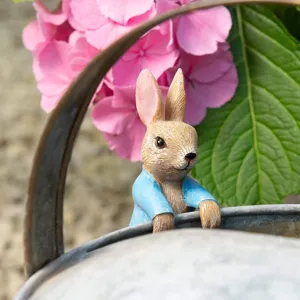 Vue détaillée de la jolie figurine de lapin en résine pour la belle décoration de jardin.
