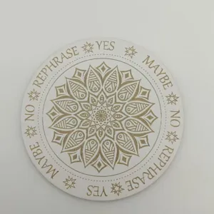 Wooden laser engraved mandala energy board dowsing plate for home meditation and decoration.
