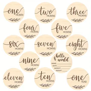 Ensemble de disques jalons de bebe en bois 13 pieces cartes mensuelles accessoires.