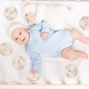 Wooden monthly milestone cards with daisy design, perfect baby photo props and growth tracker.
