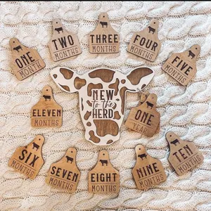Highland Cow Milestone Markers Wooden Baby Growth Record Sign Newborn Monthly Milestone Cards Wooden Craft Hanging Plaque
