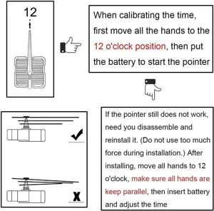 Guide d'installation et de calage du mouvement d'horloge détail avec les bonnes étapes.