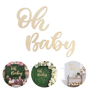 Panneau mural en bois Oh Baby lettres cursives pour décoration de fête d'anniversaire bébé.