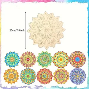 Mandala wooden coaster DIY painting craft kit details, 20cm children art drawing board