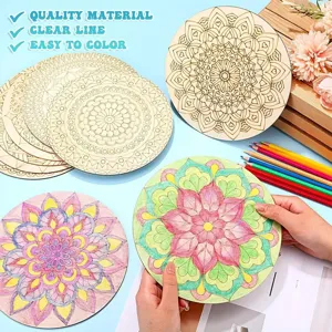 DIY mandala wooden painting set with colorful pencils, perfect for kids creative art and crafts.