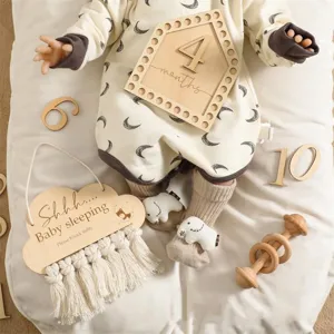 Wooden baby sleeping door sign nursery hanging plaque cute room decor for newborns