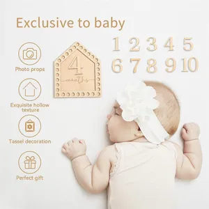 Wooden baby milestone cards and number set for newborn photography props and monthly records.