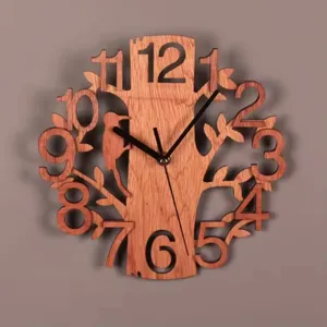 Creative Wooden Wall Clock Forest Trees And Birds Design Silent Quartz Hanging Clock For Living Room Office Home Decor
