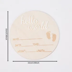 Targa miliare annuncio nascita neonato in legno, hello world segno di oggetti di scena per foto 15cm