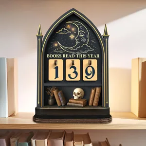 Gothic wooden book read counter tabletop decor reading tracker shelf ornament display piece