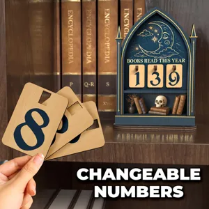 Wooden reading tracker calendar desktop decor changeable numbers gothic arch bookshelf ornament