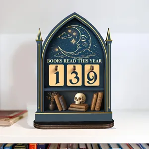 Gothic wooden book reading tracker desktop decoration with year counter and miniature decor