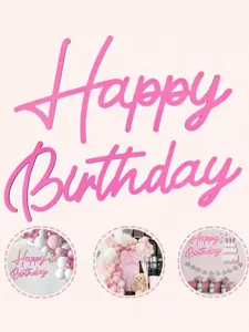 Joyeux anniversaire autocollant mural en bois rose lettrage acrylique décoration détail
