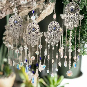 Böser Blick Sonnenfänger Kristall Anhänger Hamsa Hand Hängende Ornament Heim Fenster Garten Dekor Metall Legierung Klare Prismen