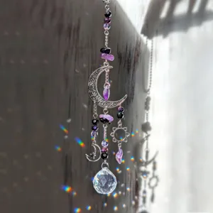 Acchiappasole in Cristallo di Pietra Naturale Ametista Viola Luna Stella Metallo Ciondolo Finestra Appeso Auto Decorazione Casa