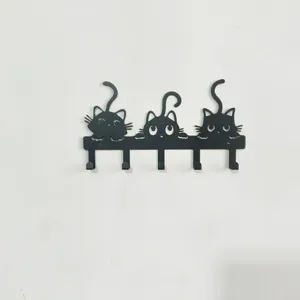 Gancio da parete per gatti in metallo nero con cinque ganci decorazione per chiavi casa