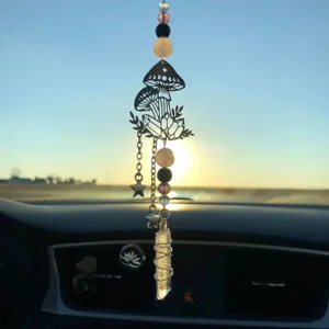 Attrape-Soleil Champignon en Cristal Ornement Suspendu pour Fenêtre Métal Minimaliste Pierre de Cristal Décoration de Voiture
