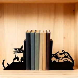 Metal cat bookends black iron hollow animal decorative desktop book shelf organizer stands