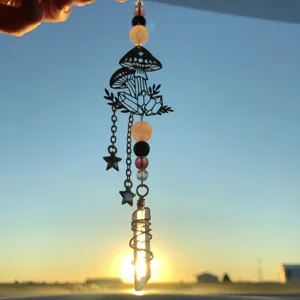 Attrape-soleil Champignon Cristal Pendentif Fenetre Pierre Naturelle Arc-en-ciel Deco