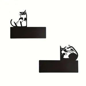 Black metal cat bookend corner decor, hollow animal iron craft for home shelf and desktop ornament.