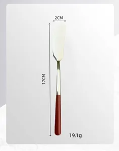 Stainless steel butter knife detail shot showing 17cm length and 19.1g lightweight handle design.