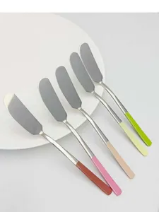 Stainless steel butter knife with colorful handle, ideal for jam, cheese, and bread.