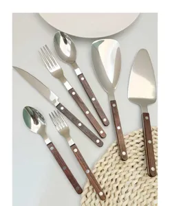 Roestvrijstalen bestekset met houten handvat mes vork lepel keuken eetlepel set